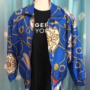 Vintage Nautical Yacht bomber- 100% silk- fits like M